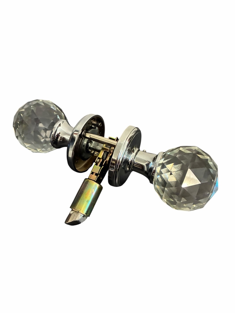 Faceted Crystal Glass Door Knobs with Polished Chrome Hardware Set Interior